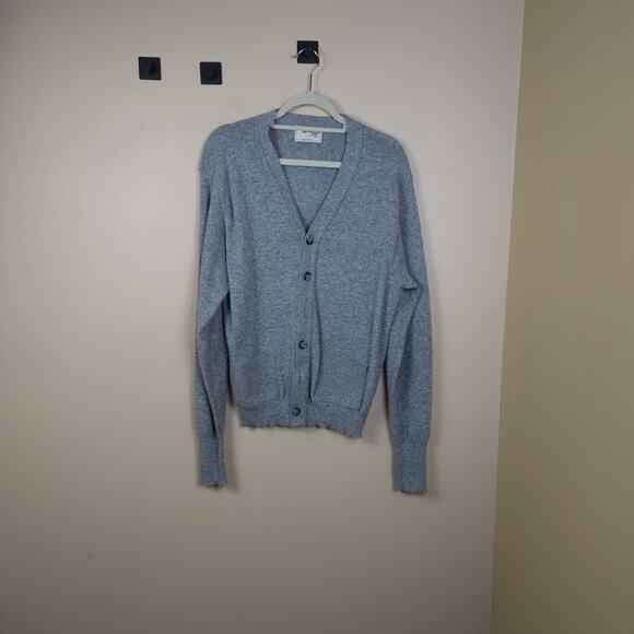 Vintage 70's Lord Jeff Blue Orlon Wool Cardigan in Gray Size L - Picture 1 of 10